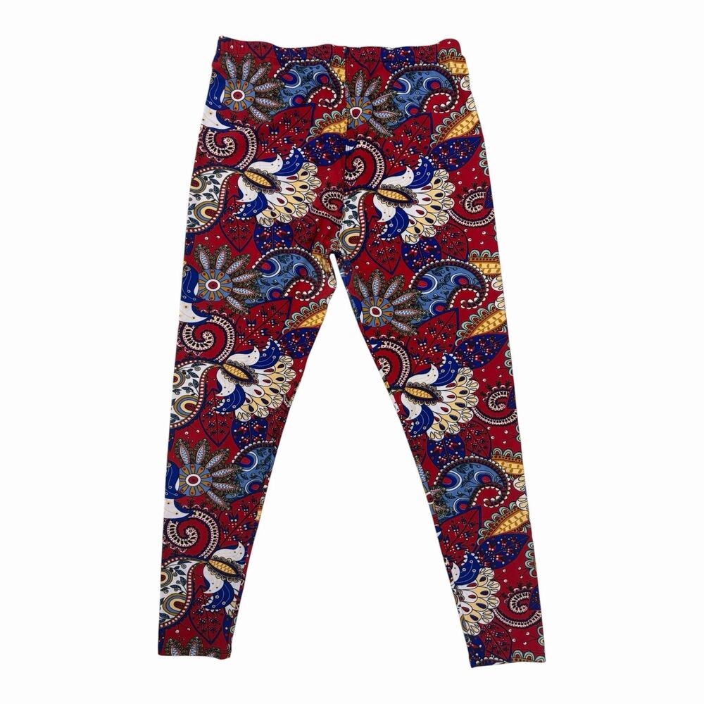 WinWin Womens L XL Leggings Red Paisley Boho Floral Stretch Pull On Pants